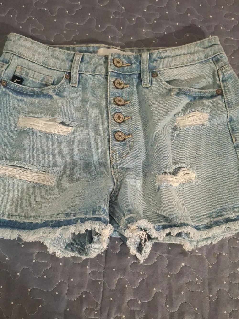 KanCan Light Blue Distressed Denim Shorts with Button Front size small